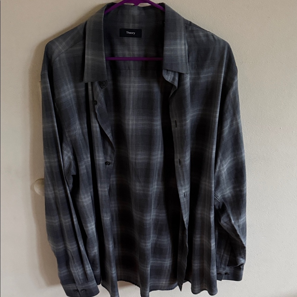 Theory Gray Plaid Shirt